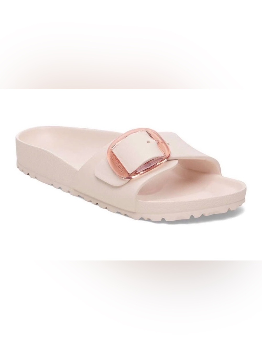 Birkenstock Women's Light Pink Slide Sandal with Rose-Tint Buckle